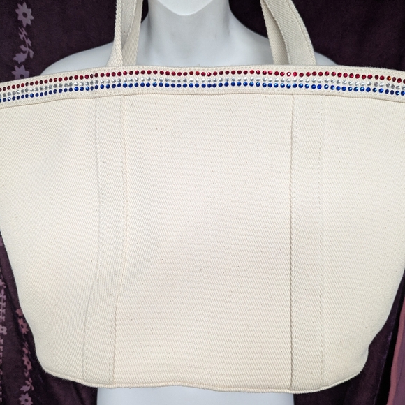 NWT! canvas tote!! Red,white&blue gemstones!4 handles for shoulder or hand carry - Picture 6 of 9